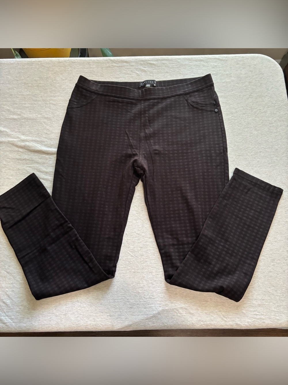 Sanctuary Ponte Knit Check Maroon Black Skinny Jeggings XL Stretch Pants